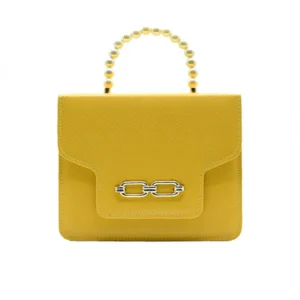 Bgzen Lustre Pearl Tote Vibrant Yellow Handbag with Pearl Handle