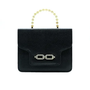 Bagzen Lustre Pearl Tote Classic Black Handbag with Pearl Handle